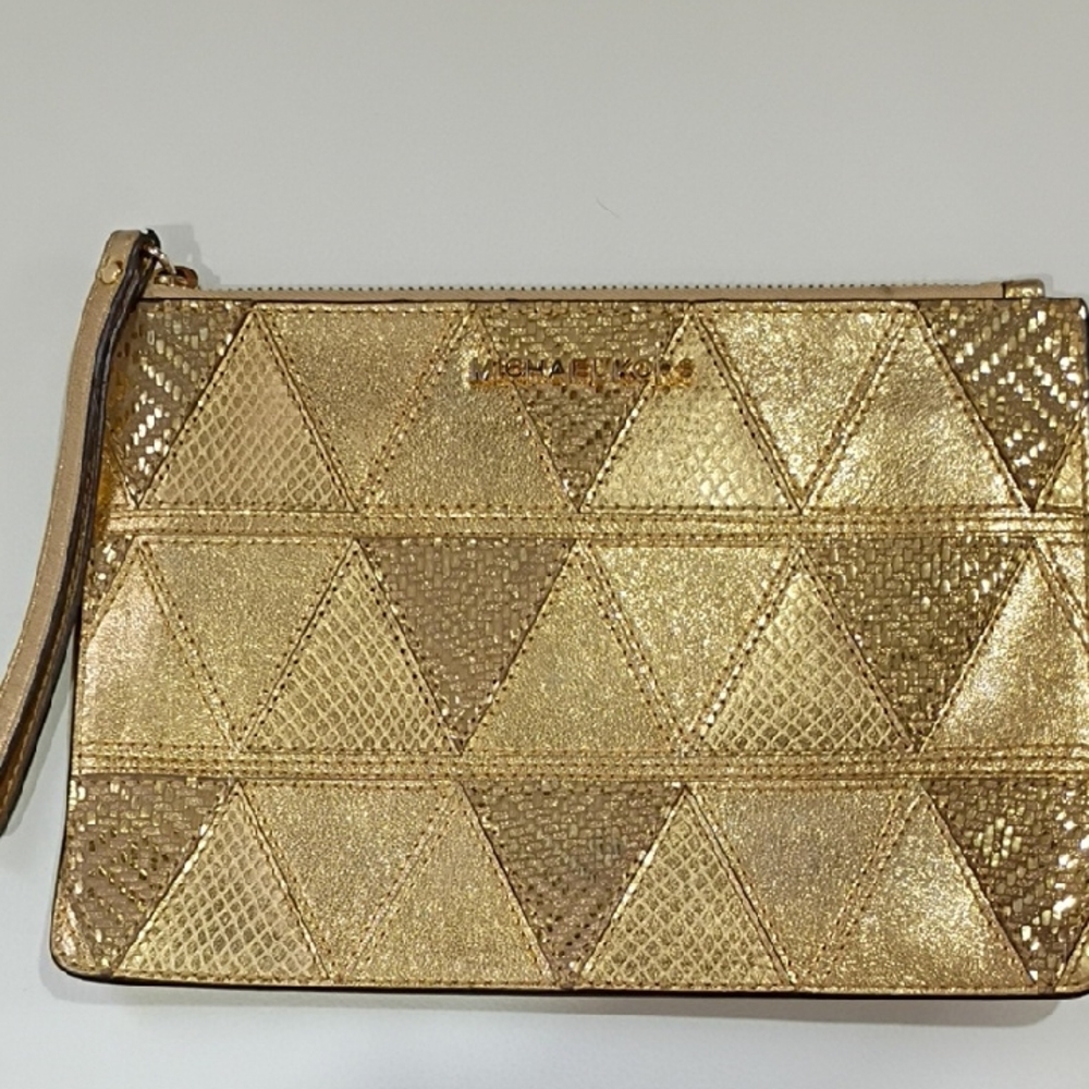 Metallic EUC Gold Michael Kors Adele Leather Zip … - image 1